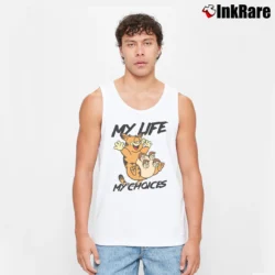 Men’s Garfield And Friends My Life My Choices Funny Quote Cartoon Tank Top in white | Breathable, Active-Friendly Design