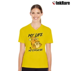 Women’s Garfield And Friends My Life My Choices Funny Quote Cartoon V-Neck Tee in yellow | Chic Neckline, Soft Texture