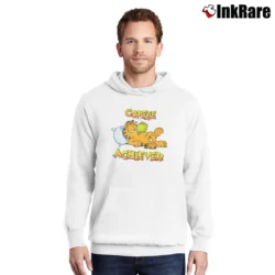 Men’s Garfield Cat Coffee Achiever 80s Vintage Comic Style Pullover Hoodie in white | Cozy, Durable, Modern Fit
