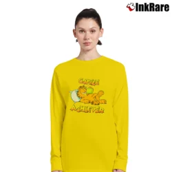 Women’s Garfield Cat Coffee Achiever 80s Vintage Comic Style Long-Sleeve Top in yellow | Sleek, Versatile, All-Season