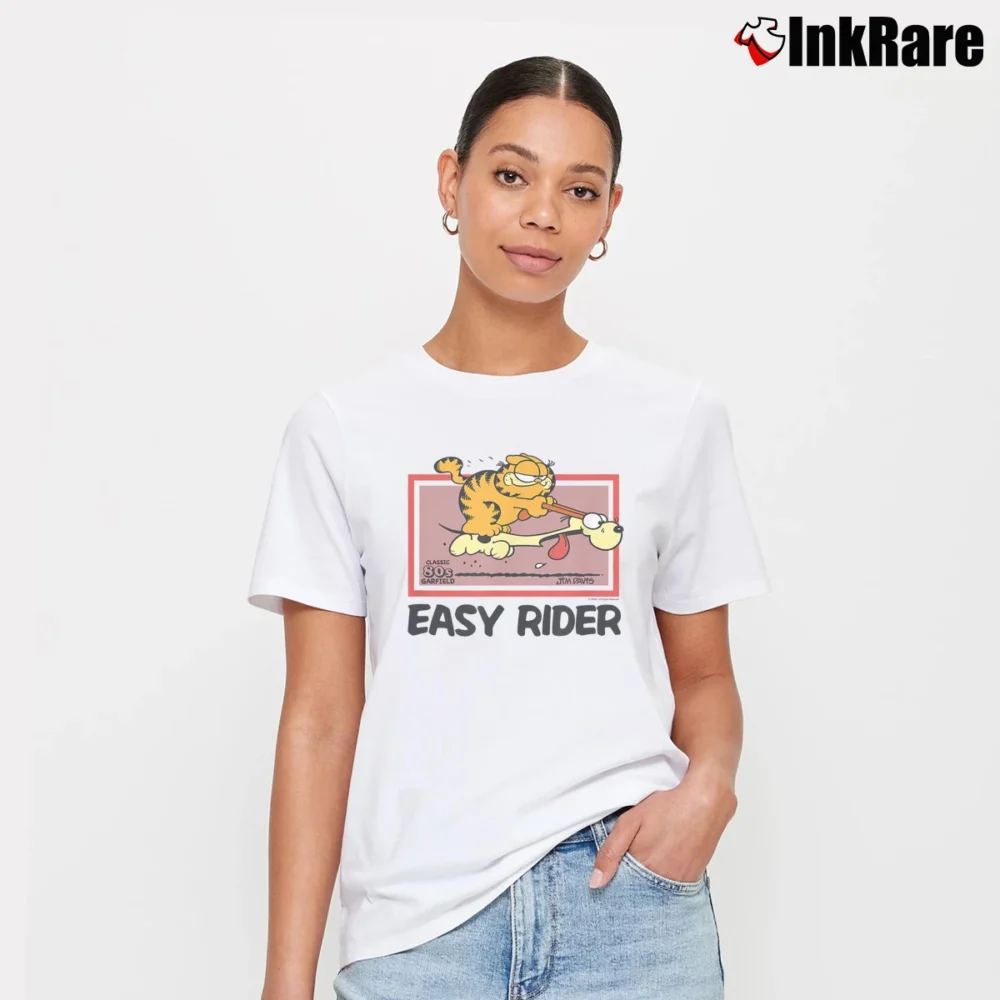Women’s Garfield Comic Cat Easy Rider Signature T-Shirt in white | Soft, Flattering Fit