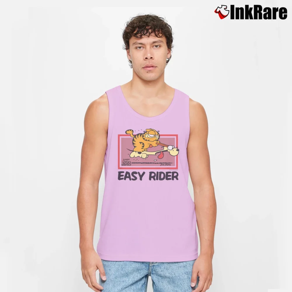 Men’s Garfield Comic Cat Easy Rider Tank Top in light pink | Breathable, Active-Friendly Design