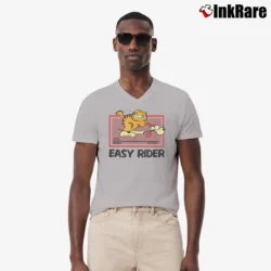 Men’s Garfield Comic Cat Easy Rider V-Neck Tee in sport grey | Sharp, Breathable, Everyday Staple