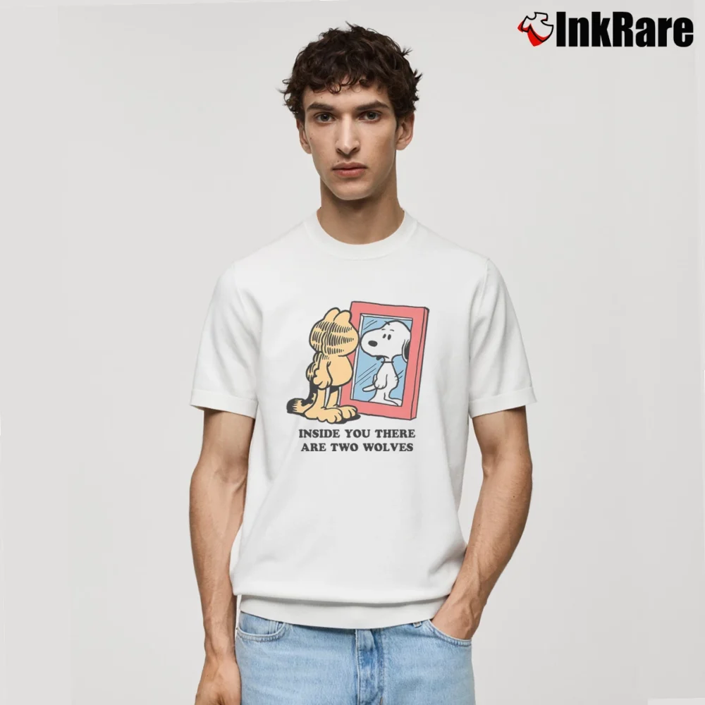 Men’s garfield snoopy mirror parody Classic T-Shirt in white | Soft, Breathable Everyday Wear