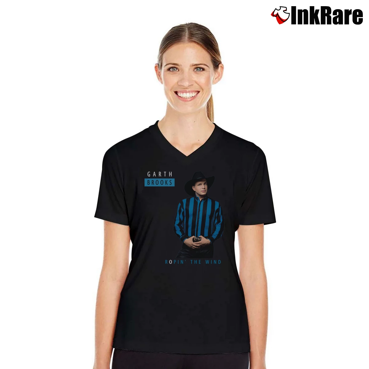 Women’s Garth Brooks Ropin' The Wind V-Neck Tee in black | Chic Neckline, Soft Texture