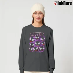 Women’s Gastly Pokemon Retro Custom Graphic Long-Sleeve Top in charcoal | Sleek, Versatile, All-Season