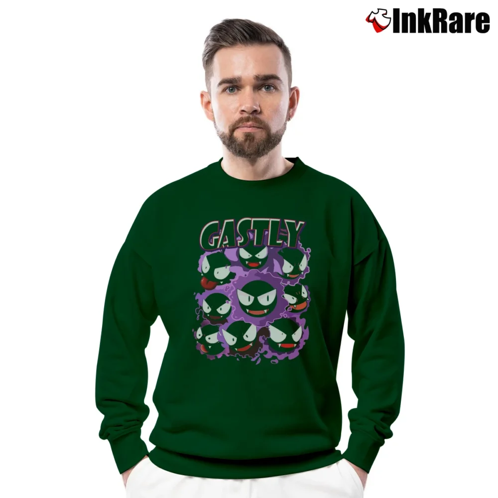 Men’s Gastly Pokemon Retro Custom Graphic Crewneck Sweatshirt in forest green | Cozy Fabric, Clean Style