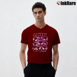 Men’s Gastly Pokemon Retro Custom Graphic V-Neck Tee in maroon | Sharp, Breathable, Everyday Staple