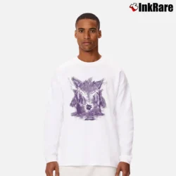 Men’s Gengar Pokemon Purple Woods Graphic Long-Sleeve Shirt in white | Sleek, Lightweight, Year-Round Wear