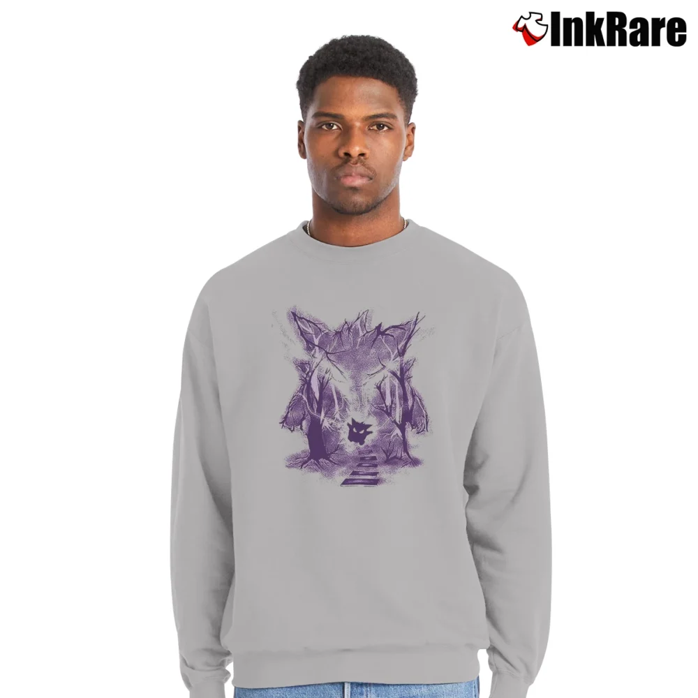 Men’s Gengar Pokemon Purple Woods Graphic Crewneck Sweatshirt in sport grey | Cozy Fabric, Clean Style