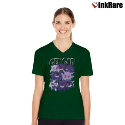 Women’s Gengar Pokemon Retro Custom Graphic V-Neck Tee in forest green | Chic Neckline, Soft Texture