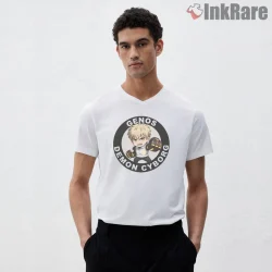 Genos Demon Cyborg Hero Emblem Shirt on white v-neck shirt for men graphic tee