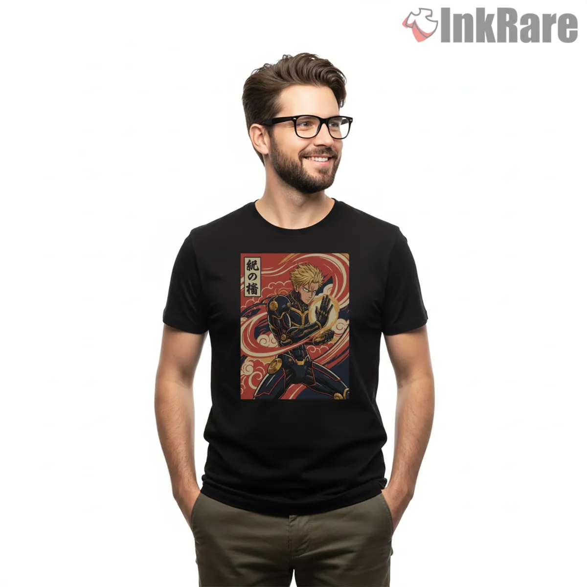 Genos Vintage Japanese Hero Poster Short Sleeve Black Genos Vintage Japanese Hero Poster Shirt on black short sleeve shirt for men graphic tee