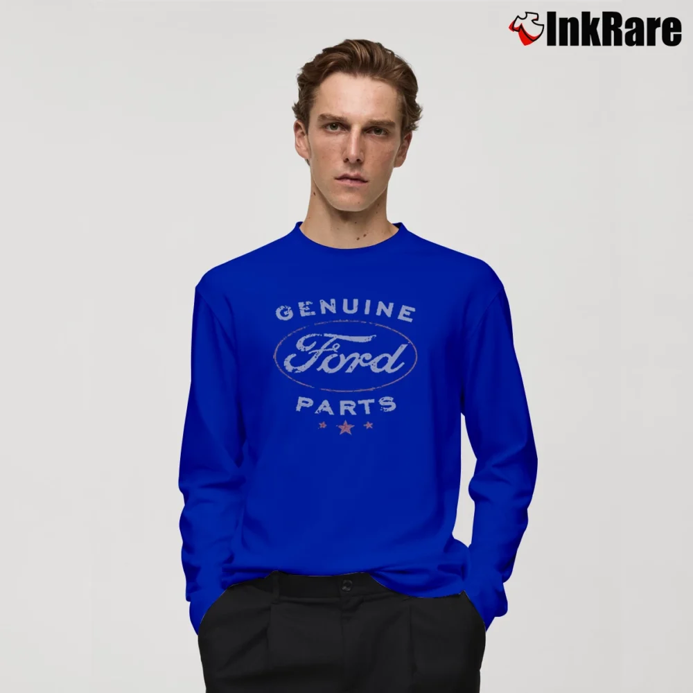 Men’s Genuine Ford Parts Logo Retro Car Long-Sleeve Shirt in royal blue | Sleek, Lightweight, Year-Round Wear