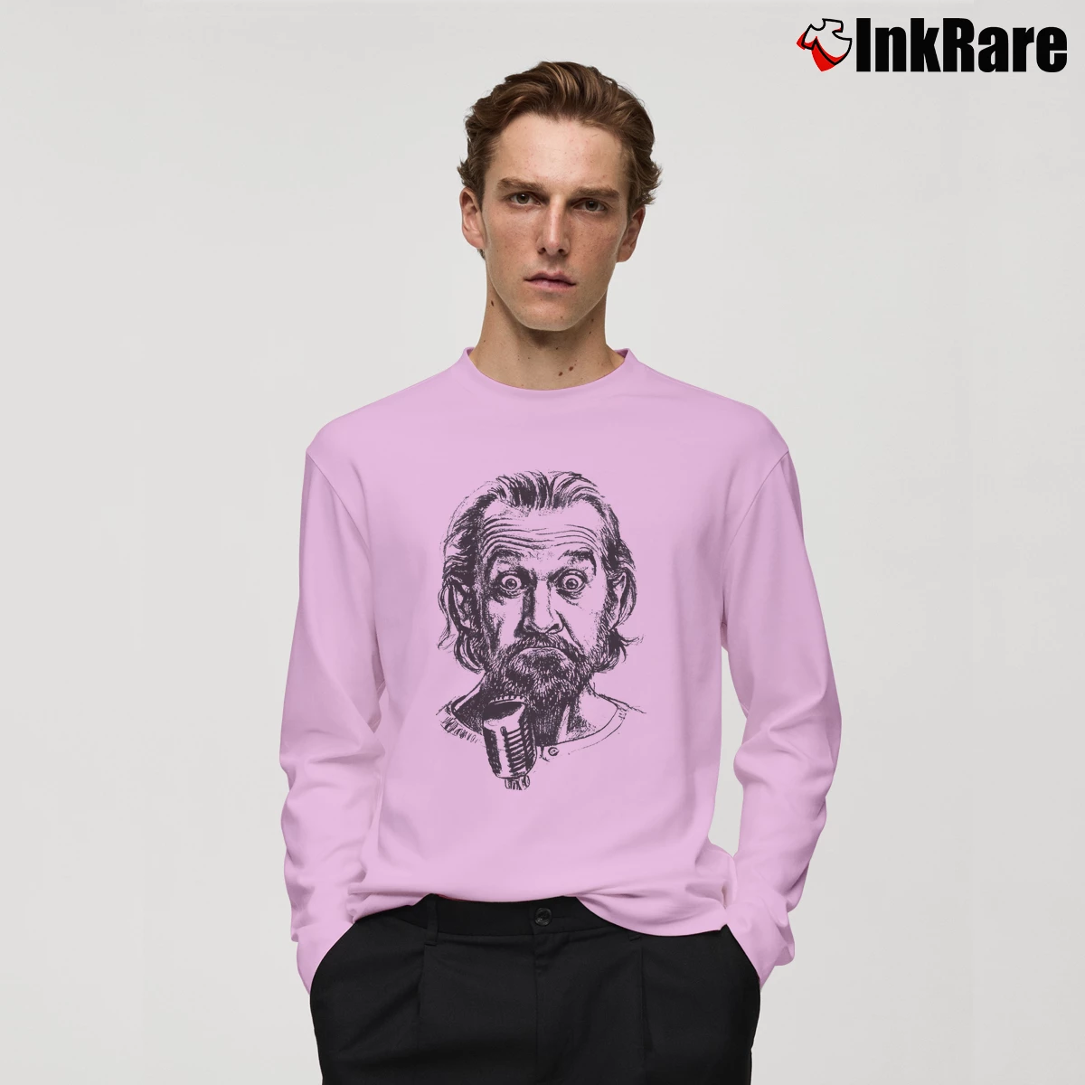 Men’s George Carlin Headshot Long-Sleeve Shirt in light pink | Sleek, Lightweight, Year-Round Wear