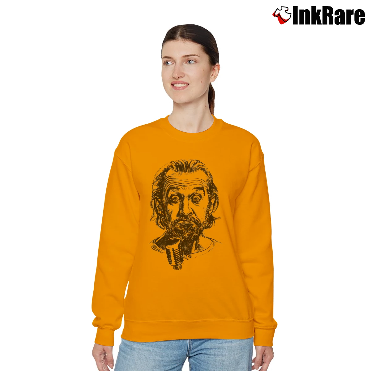Women’s George Carlin Headshot Relaxed Sweatshirt in orange | Soft, Laid-Back Vibe