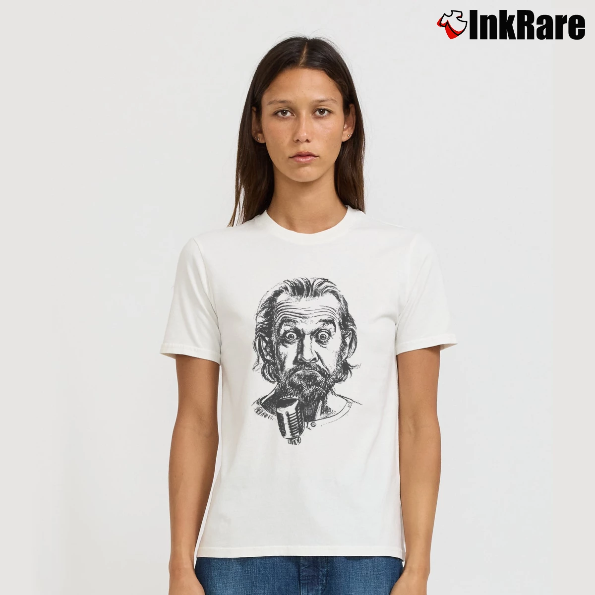 George Carlin Headshot Women’s Signature Tee in white – Effortless Style Women’s George Carlin Headshot Signature T-Shirt in white | Soft, Flattering Fit