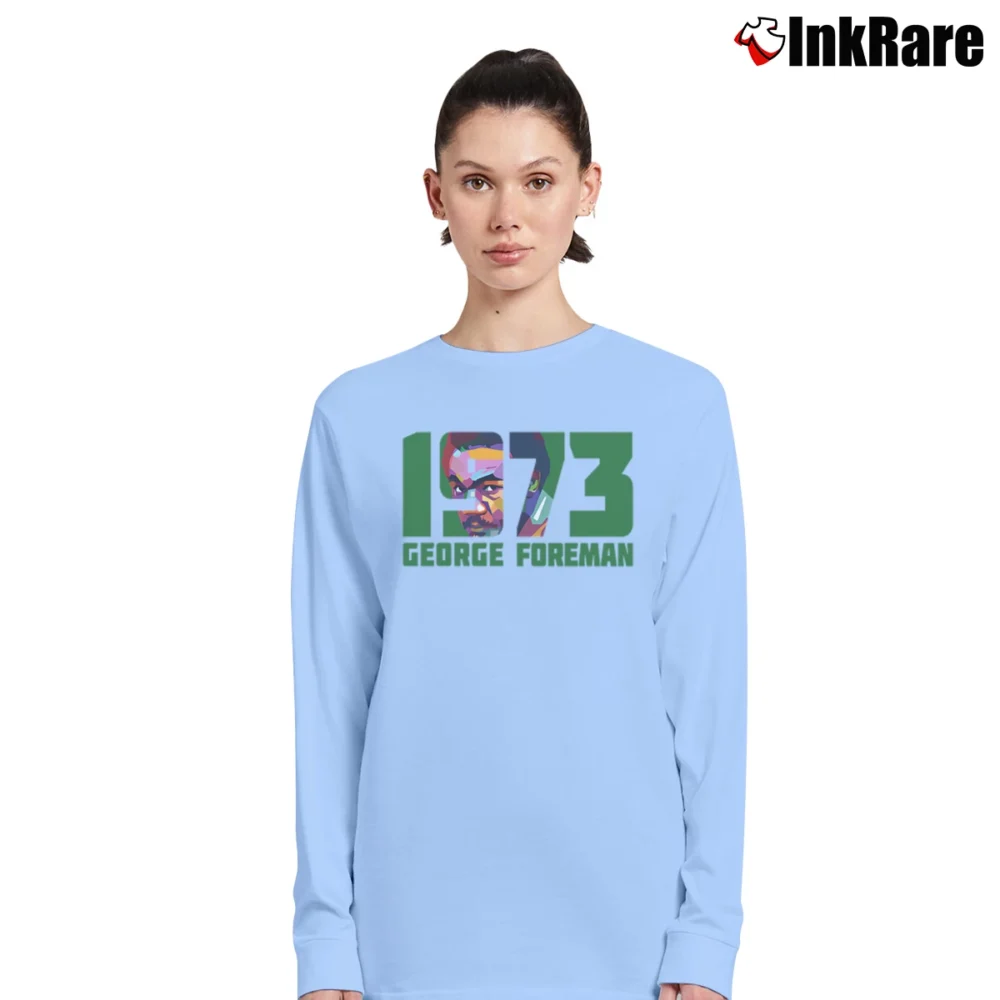 Women’s george foreman 1973 for Boxing History Fans Long-Sleeve Top in light blue | Sleek, Versatile, All-Season