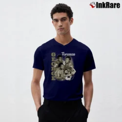 Men’s george foreman vintage boxing legend retro fan V-Neck Tee in navy | Sharp, Breathable, Everyday Staple
