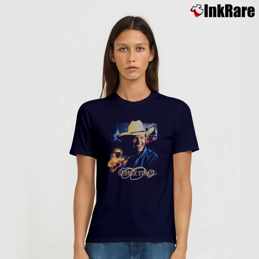 Women’s George Strait 90s Country Music Promo Signature T-Shirt in navy | Soft, Flattering Fit