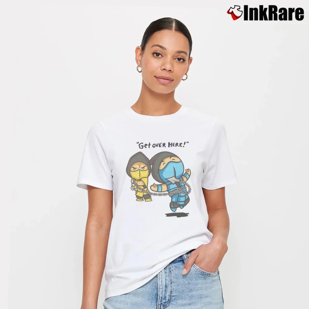 Women’s Get Over Here Scorpion Mortal Kombat T-Shirt in white | Soft, Flattering Fit