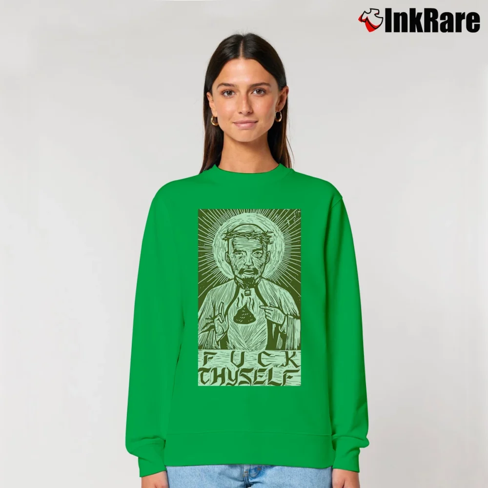 Women’s GG Allin Saint Thyself Punk Hardcore Jesus Christ Relaxed Sweatshirt in irish green | Soft, Laid-Back Vibe