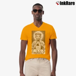Men’s GG Allin Saint Thyself Punk Hardcore Jesus Christ V-Neck Tee in orange | Sharp, Breathable, Everyday Staple