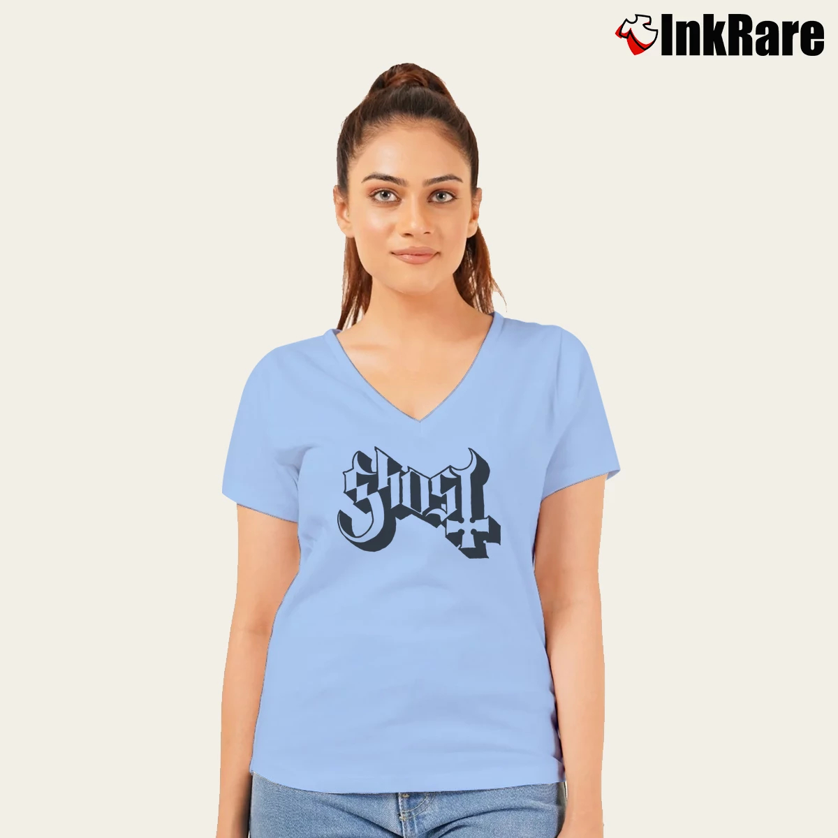 Women’s Ghost BC Emeritus Band V-Neck Tee in light blue | Chic Neckline, Soft Texture