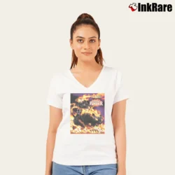 Women’s Ghost Panther Ghost Rider Marvel Crossover V-Neck Tee in white | Chic Neckline, Soft Texture