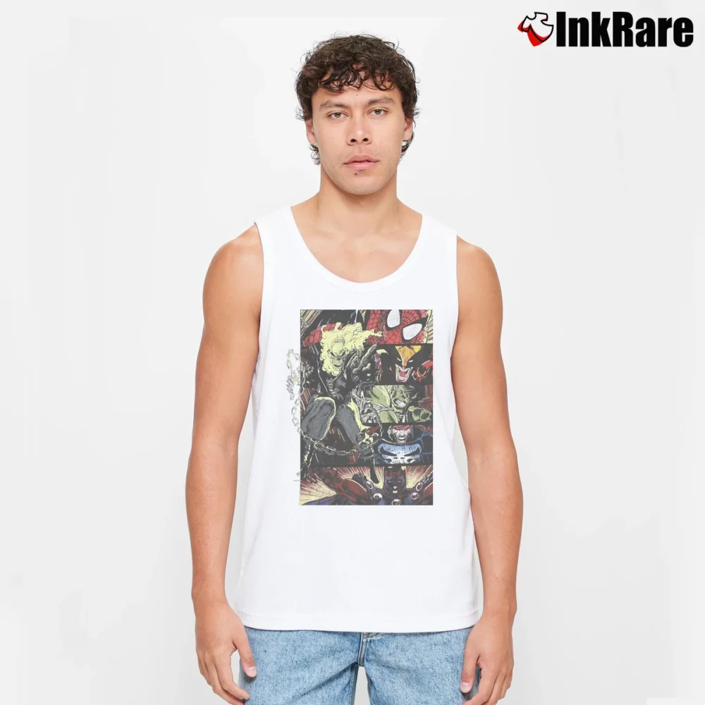 Men’s Ghost Rider Marvel Comics Character Boxes Tank Top in white | Breathable, Active-Friendly Design