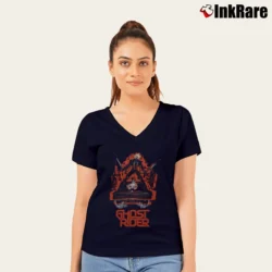 Women’s Ghost Rider Marvel Vintage V-Neck Tee in navy | Chic Neckline, Soft Texture