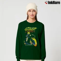 Women’s Ghost Rider Neon Flames Motorcycle Marvel Long-Sleeve Top in forest green | Sleek, Versatile, All-Season