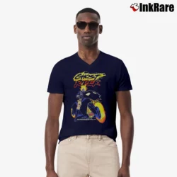Men’s Ghost Rider Neon Flames Motorcycle Marvel V-Neck Tee in navy | Sharp, Breathable, Everyday Staple