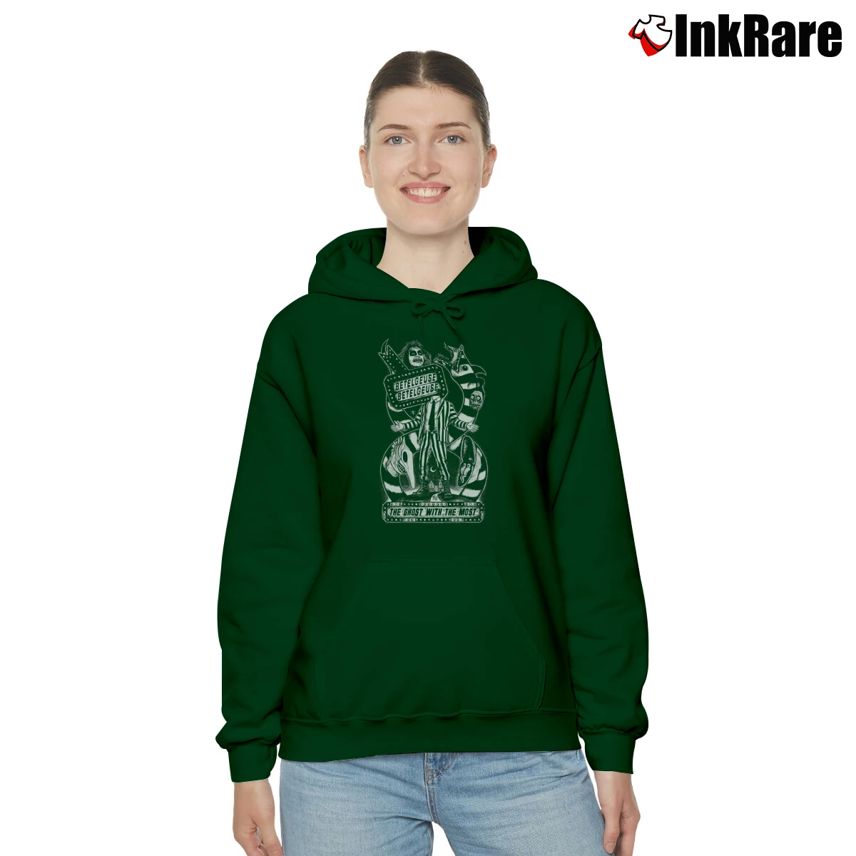 Ghost With The Most Beetlejuice Women’s Cozy Hoodie in forest green – Urban Chic Women’s Ghost With The Most Beetlejuice Cozy Hoodie in forest green | Warm, Structured, Stylish