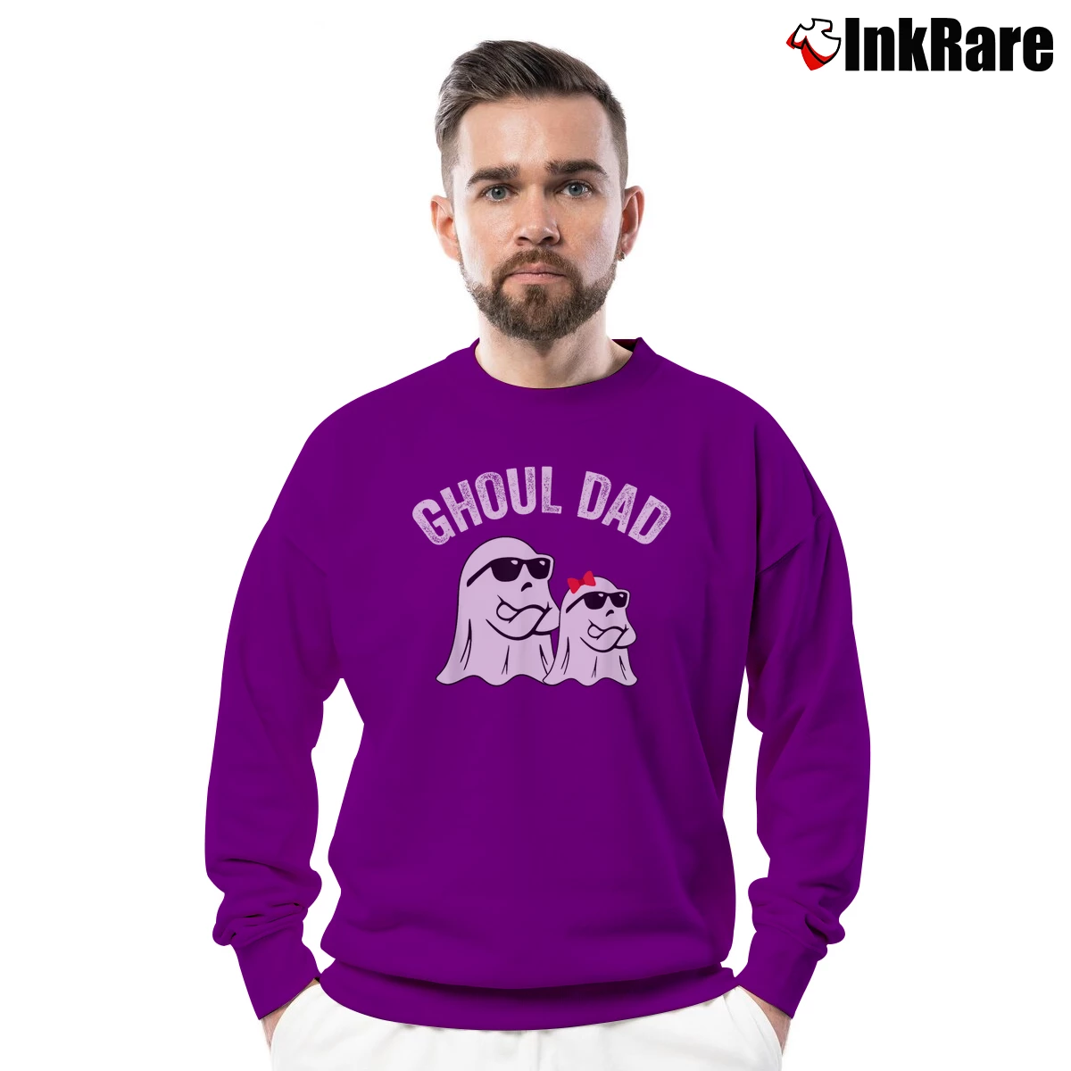 Men’s Ghoul Dad Daddy Ghost Vintage Halloween Crewneck Sweatshirt in purple | Cozy Fabric, Clean Style