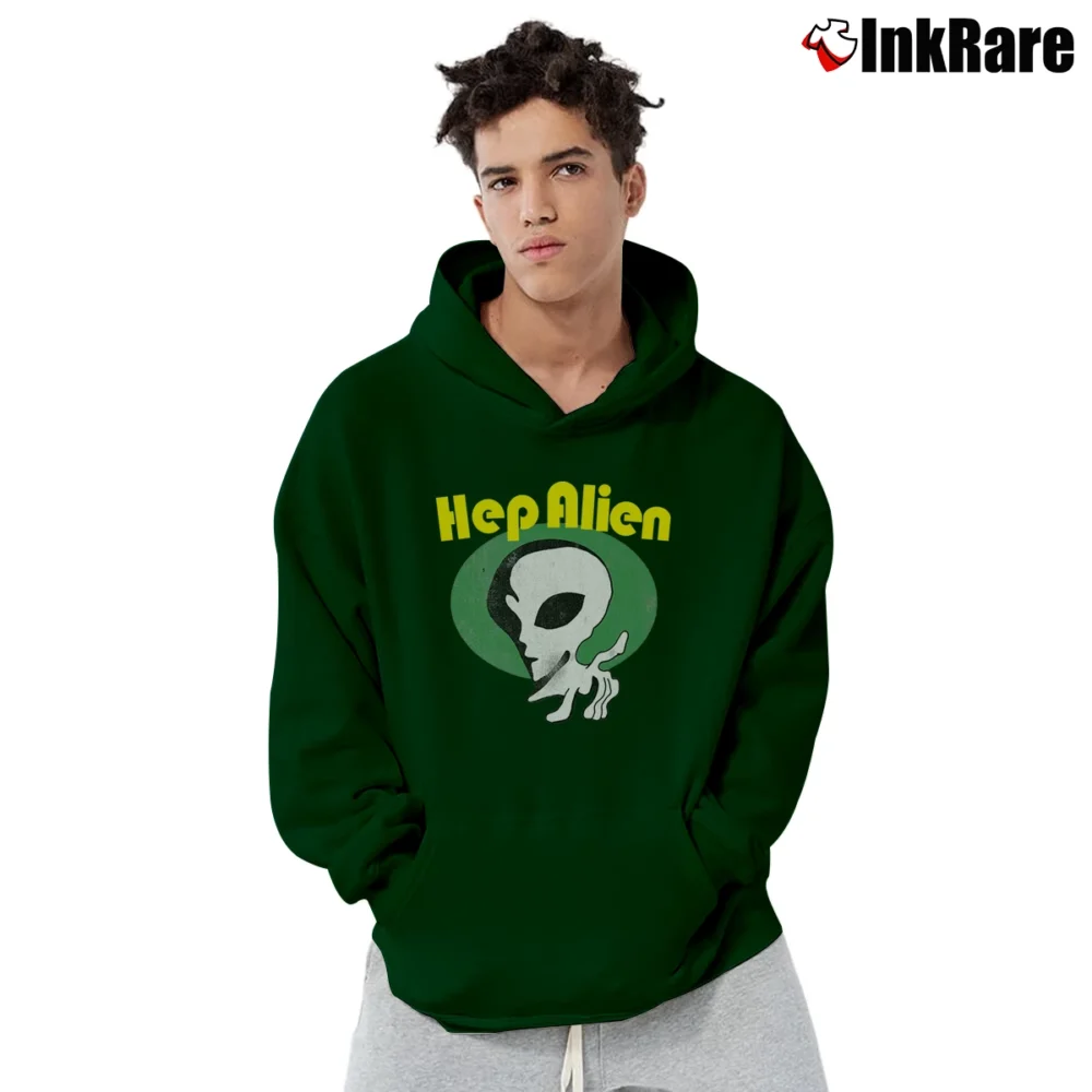 Men’s Gilmore Girls Hep Alien Band Logo Pullover Hoodie in forest green | Cozy, Durable, Modern Fit