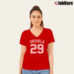 Women’s Gio Urshela Yankees Baseball V-Neck Tee in red | Chic Neckline, Soft Texture