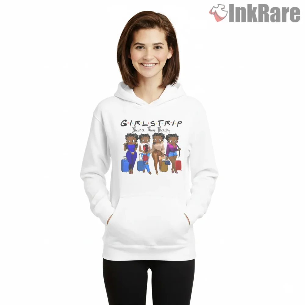 Girls Trip Betty Boop Cartoon Adventure Shirt on white hoodie for women graphic tee