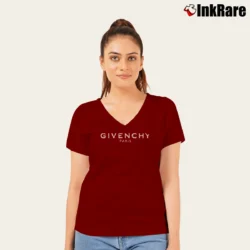 Women’s Givenchy Black Fashion Graphic V-Neck Tee in maroon | Chic Neckline, Soft Texture