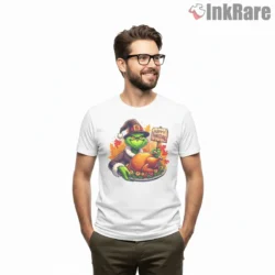Giving Thanks Thanksgiving Feast Grinch Shirt on white short sleeve shirt for men graphic tee