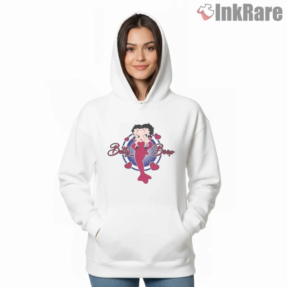 Glam Spotlight Betty Boop Stage Circle Shirt on white hoodie for women graphic tee