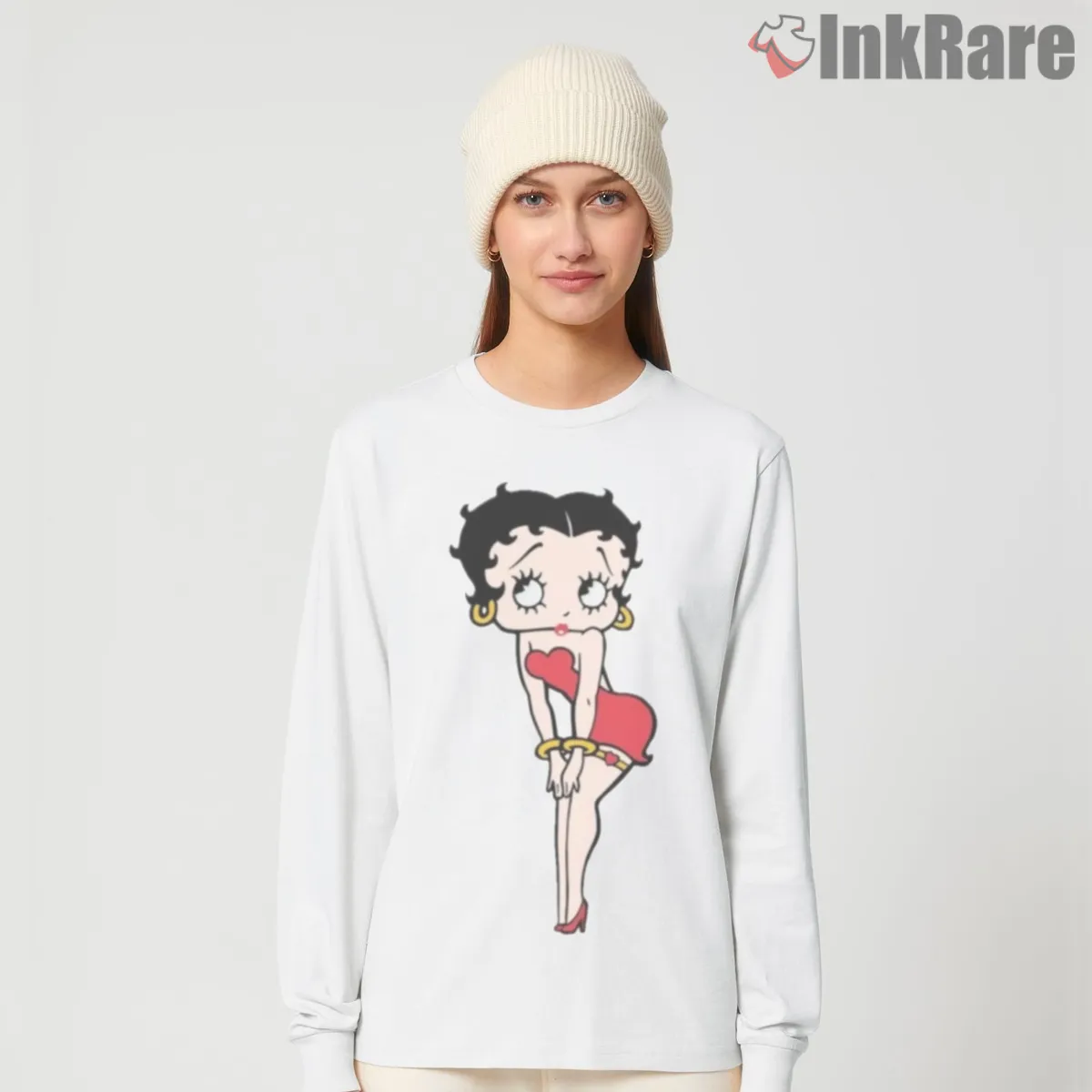 Glamorous Cartoon Lady Red Gown Evening Long Sleeve White Glamorous Cartoon Lady Red Gown Evening Shirt on white long sleeve shirt for women graphic tee