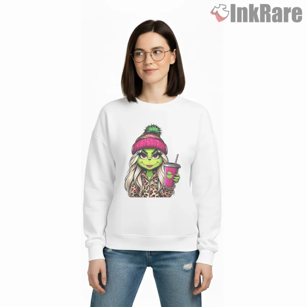 Glitter Girl Grinch Leopard Print Coffee Christmas Shirt on graphic shirt for women graphic tee