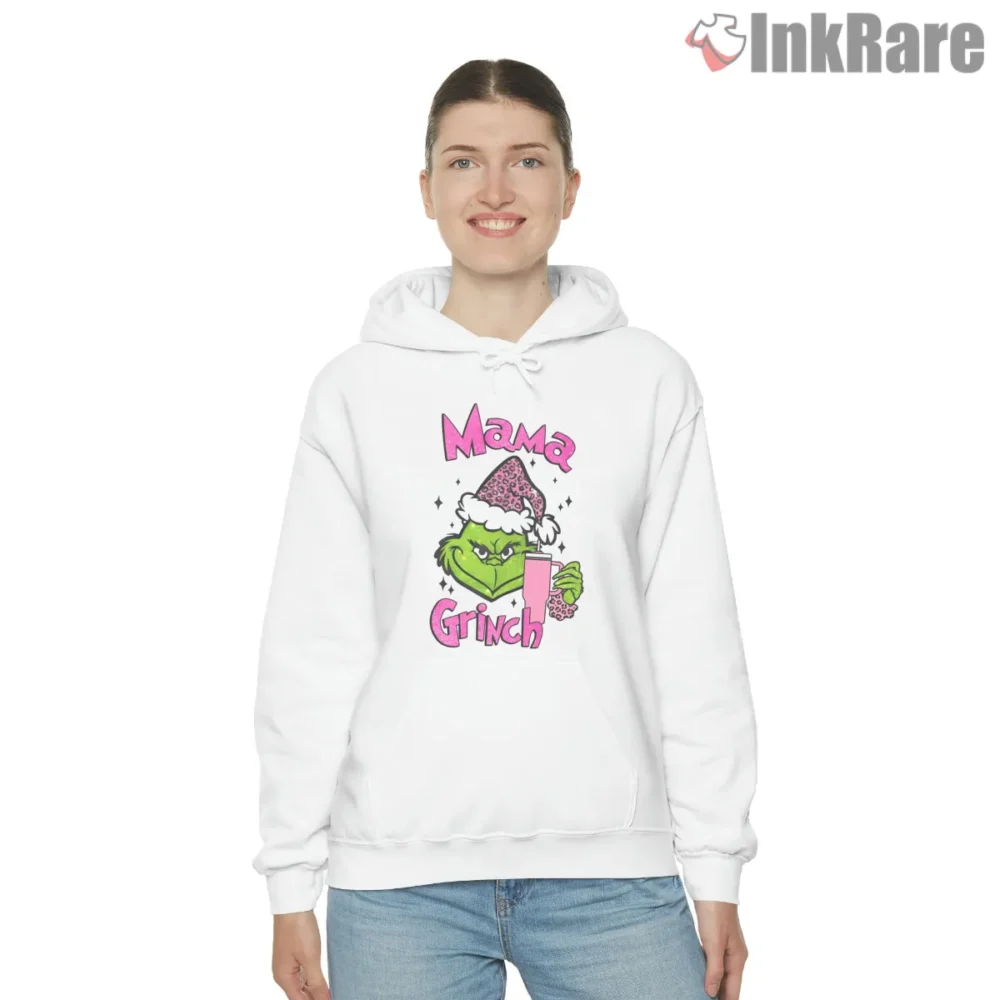 Glitter Mama Grinch Christmas Holiday Shirt on white hoodie for women graphic tee