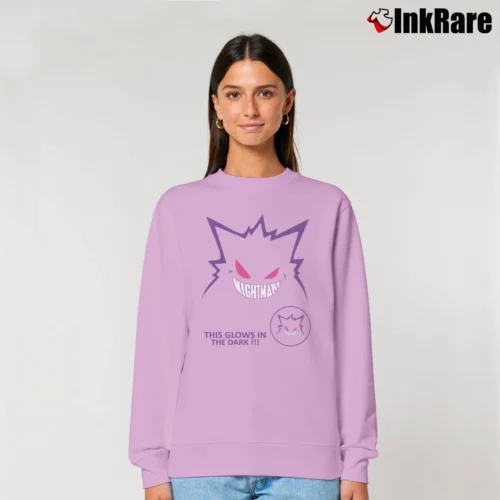 Glow In The Dark Gengar Pokemon Black Women’s Relaxed Sweatshirt in light pink – Cozy Casual Women’s Glow In The Dark Gengar Pokemon Black Relaxed Sweatshirt in light pink | Soft, Laid-Back Vibe