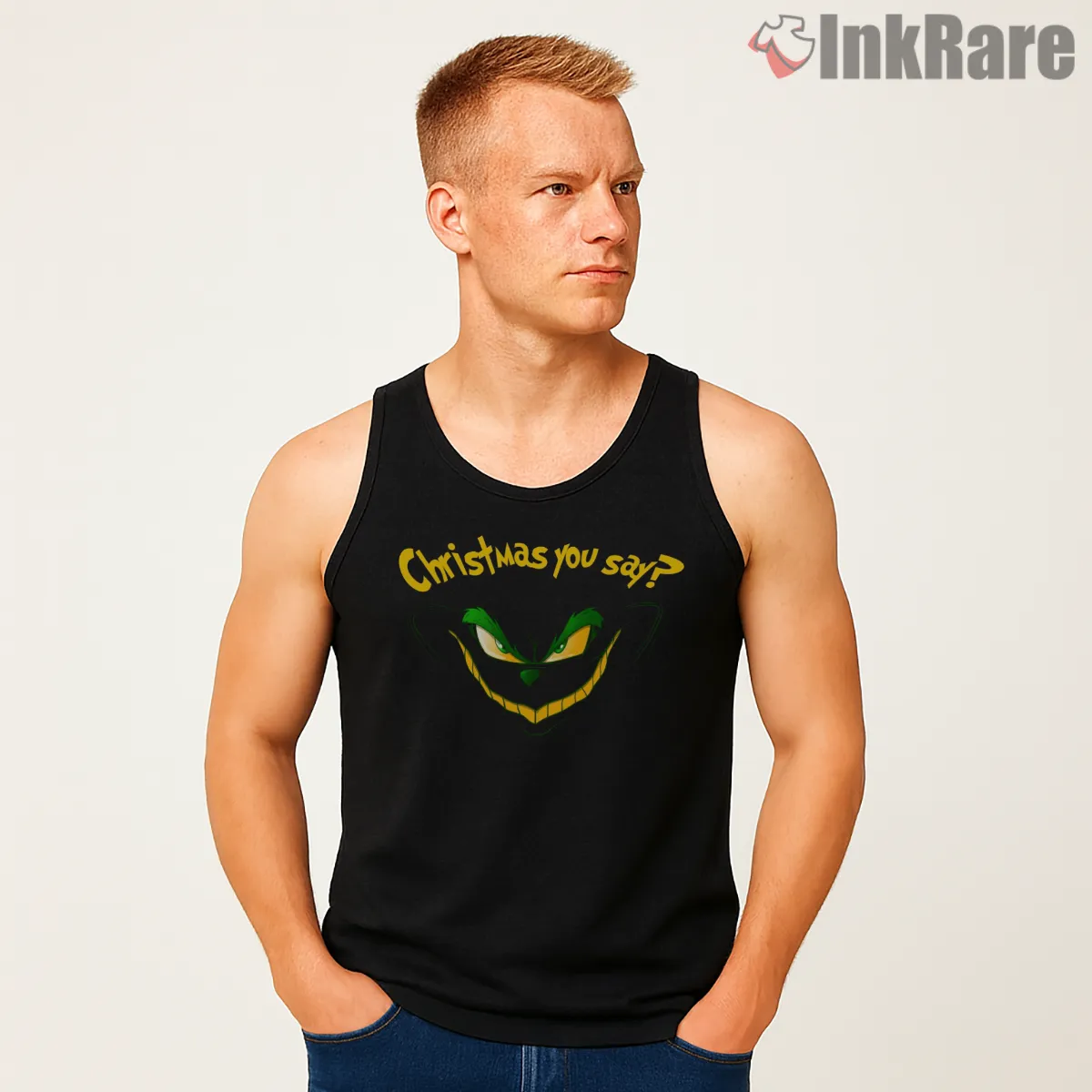Glowing Eyes Christmas You Say Grinch Tank Top Black Glowing Eyes Christmas You Say Grinch Shirt on black tank top for men graphic tee