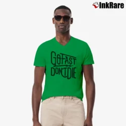Men’s Go Fast Don't Die Motivational V-Neck Tee in irish green | Sharp, Breathable, Everyday Staple