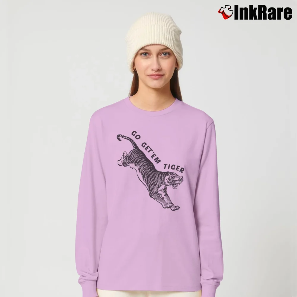 Women’s Go Get'em Tiger Sunglasses On Big Cat Animal Long-Sleeve Top in light pink | Sleek, Versatile, All-Season