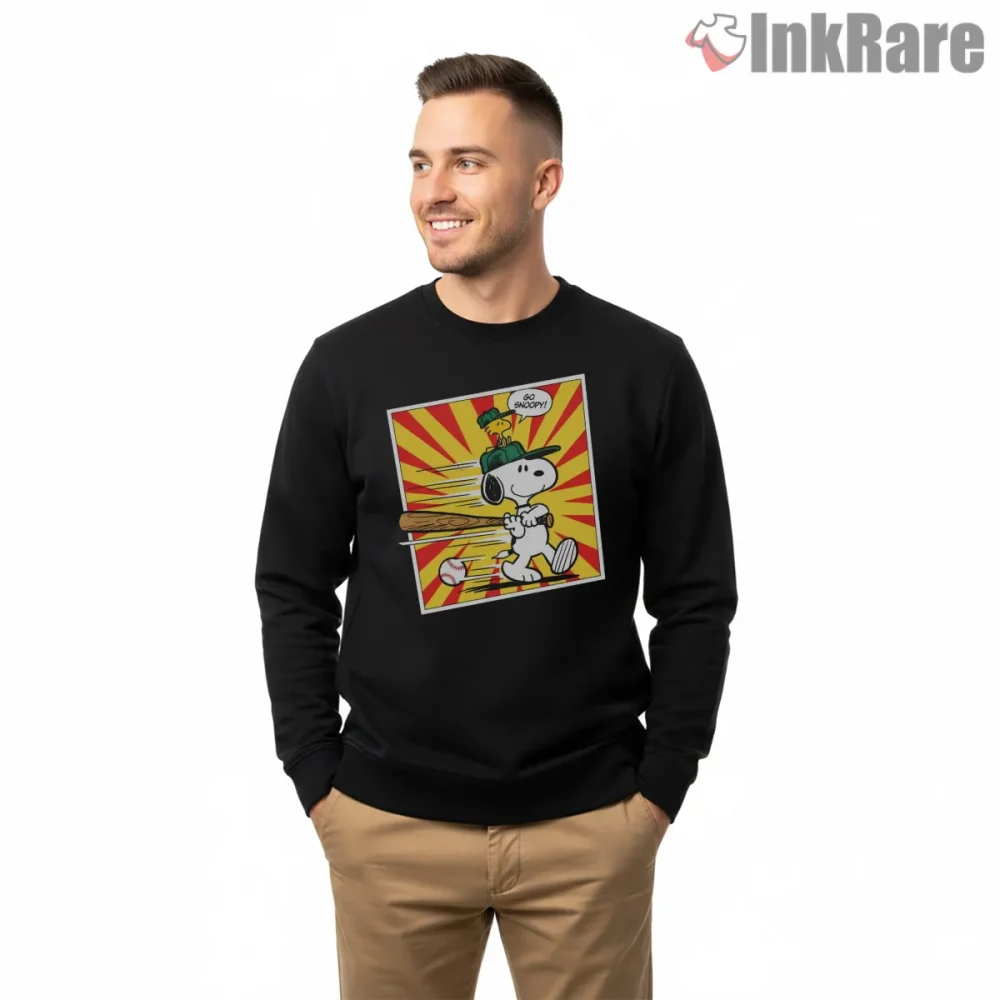 Go Snoopy Go Baseball With Woodstock Retro Graphic Shirt on graphic shirt for men graphic tee