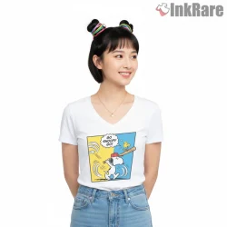 Go Snoopy Go Baseball With Woodstock Shirt on white v-neck shirt for women graphic tee